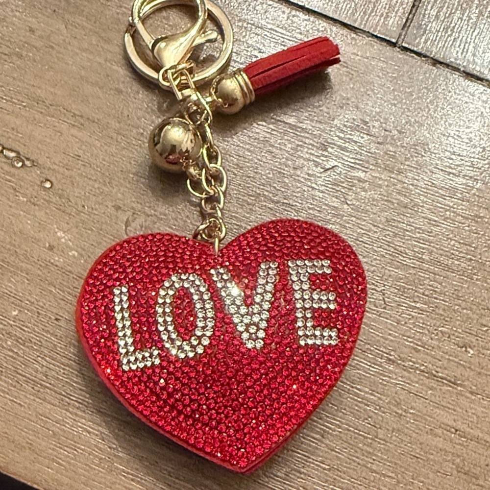 Red Heart Keychain with Love Design